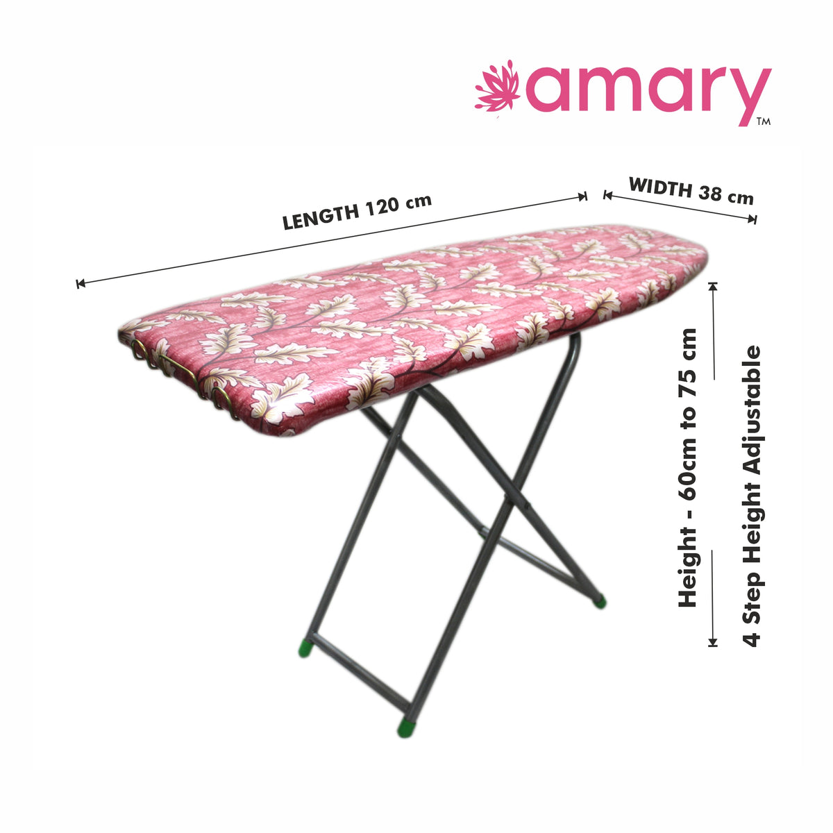 Amary Premium Wooden Ironing Board/Table with Iron Holder – Heavy-Duty Frame, Adjustable Height, Compact & Portable Design for Easy Storage, Pre-Assembled, User-Friendly (Assorted Design, 122cm x 38cm)