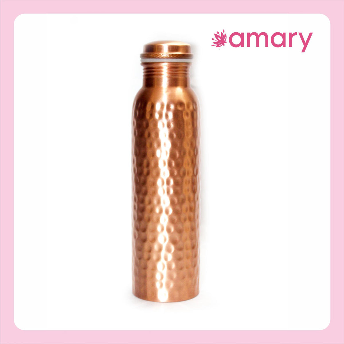Amary Pure Copper Bottle Matt Hammered | Jointless, Advanced Leakproof and BPA Free| Ayurvedic Health Benefits, Enhance Immunity | Ideal for Travel, Office, Gym, Yoga, Home, Kitchen| (Pack of 1, 1 Liter)