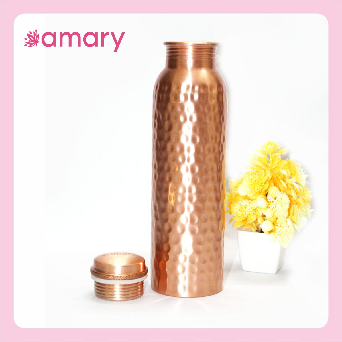 Amary Pure Copper Bottle Matt Hammered | Jointless, Advanced Leakproof and BPA Free| Ayurvedic Health Benefits, Enhance Immunity | Ideal for Travel, Office, Gym, Yoga, Home, Kitchen| (Pack of 1, 1 Liter)