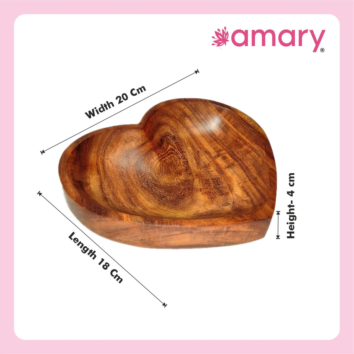 Amary Sheesham Wood Heart-Shaped Serving Bowl (20cm) | Perfect for Salads, Fruits, Snacks & Popcorn | Space-Saving & Stackable | Elegant Kitchen Décor & Great Gift