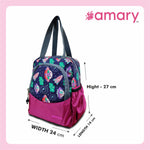 AMARY Lunch Bag with Front Pockets & Bottle Holder – Spacious, Lightweight, Water-Repellent Tiffin Bag for Work, School & Travel (Galaxy, Violet)