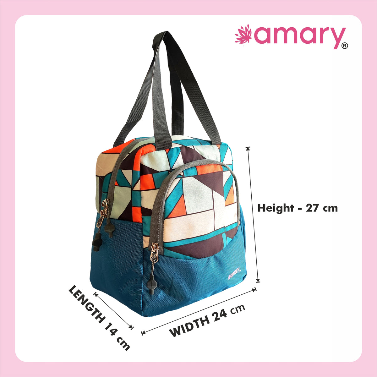 AMARY Lunch Bag with Front Pockets & Bottle Holder | Sturdy Light Weight Special Material |Water Repellent | Spacious Tiffin Bag, Lunch Bag, Bag for All Purpose Needs (Abstract,Aqua Blue)