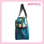 AMARY Lunch Bag with Front Pockets & Bottle Holder | Sturdy Light Weight Special Material |Water Repellent | Spacious Tiffin Bag, Lunch Bag, Bag for All Purpose Needs (Abstract,Aqua Blue)