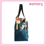AMARY Lunch Bag with Front Pockets & Bottle Holder | Sturdy Light Weight Special Material |Water Repellent | Spacious Tiffin Bag, Lunch Bag, Bag for All Purpose Needs (Abstract,Aqua Blue)