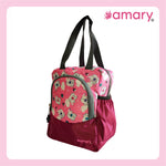 AMARY Lunch Bag with Front Pockets & Bottle Holder | Sturdy Light Weight Special Material |Water Repellent | Spacious Tiffin Bag, Lunch Bag, Bag for All Purpose Needs (Teddy bear,Voilet)