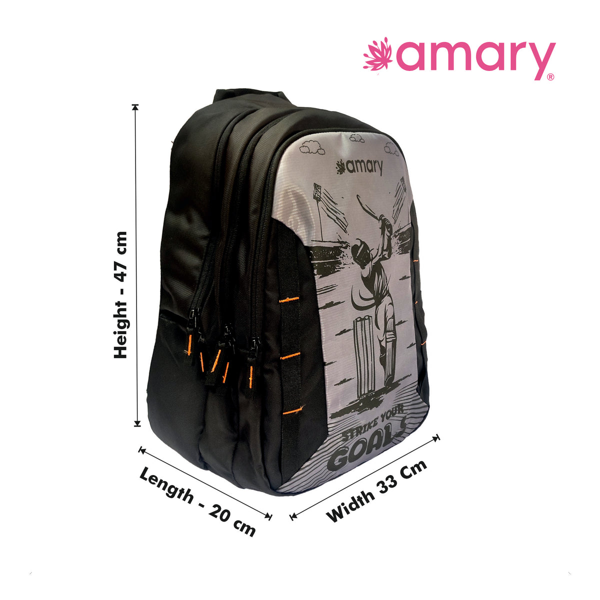 AMARY Powerplay Cricket Laptop Backpack | TM Dobby Water-Resistant Fabric | Durable, Spacious & Stylish | Laptop pad, 3 Compartments, YKK Runner & Nylon Stitching – Perfect for Work, Travel & Adventure