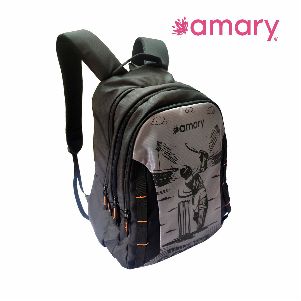 AMARY Powerplay Cricket Laptop Backpack | TM Dobby Water-Resistant Fabric | Durable, Spacious & Stylish | Laptop pad, 3 Compartments, YKK Runner & Nylon Stitching – Perfect for Work, Travel & Adventure