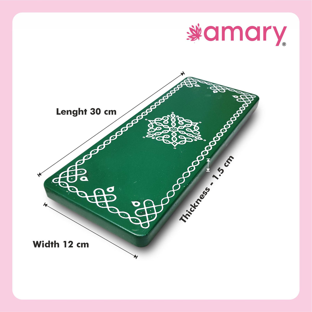 Amary Pooja Chowki | Wooden Palaka/Mane Pedestal for Puja and Diya stand |Traditional MDF Base with Intricate Design | Durable & Decorative | RectangleShape – Orange (Medium - 30cm x12cm)