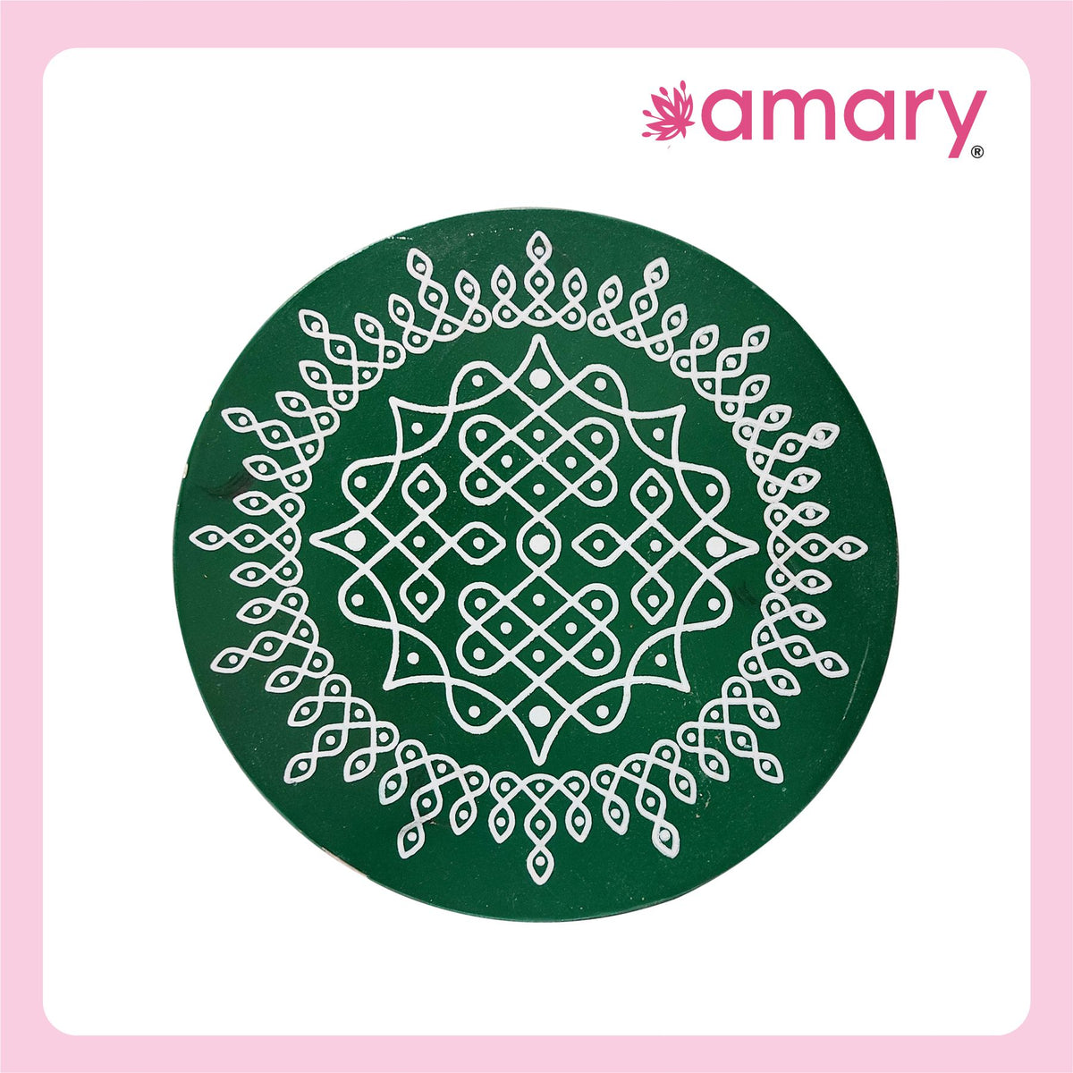 Amary Pooja Chowki | Wooden Palaka/Mane Pedestal for Puja and Diya stand |Traditional MDF Base with Intricate Design | Durable & Decorative | Circle Shape – Orange (Small - 20cm x20cm)