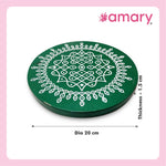 Amary Pooja Chowki | Wooden Palaka/Mane Pedestal for Puja and Diya stand |Traditional MDF Base with Intricate Design | Durable & Decorative | Circle Shape – Orange (Small - 20cm x20cm)