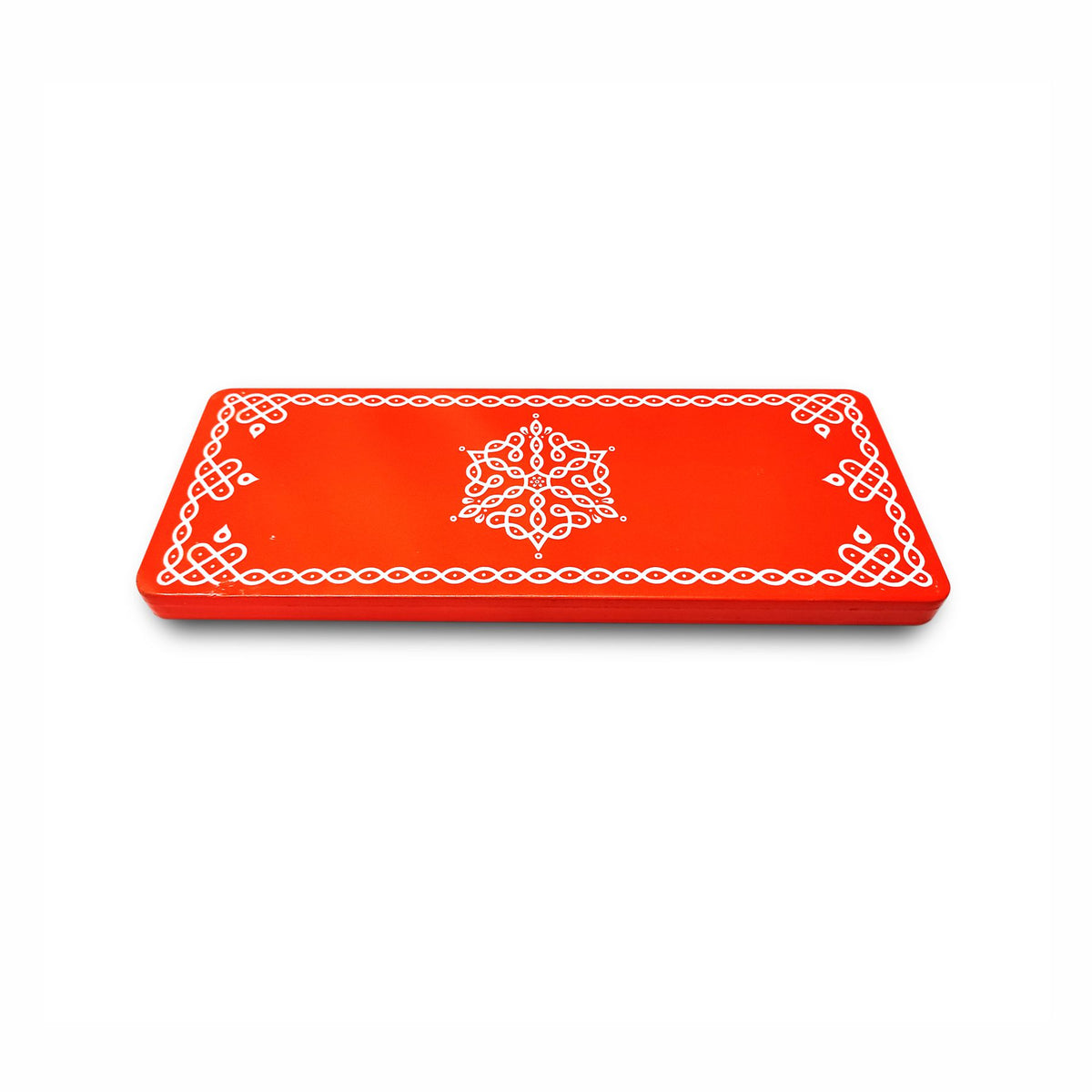 Amary Pooja Chowki | Wooden Palaka/Mane Pedestal for Puja and Diya stand |Traditional MDF Base with Intricate Design | Durable & Decorative | RectangleShape – Orange (Medium - 30cm x12cm)