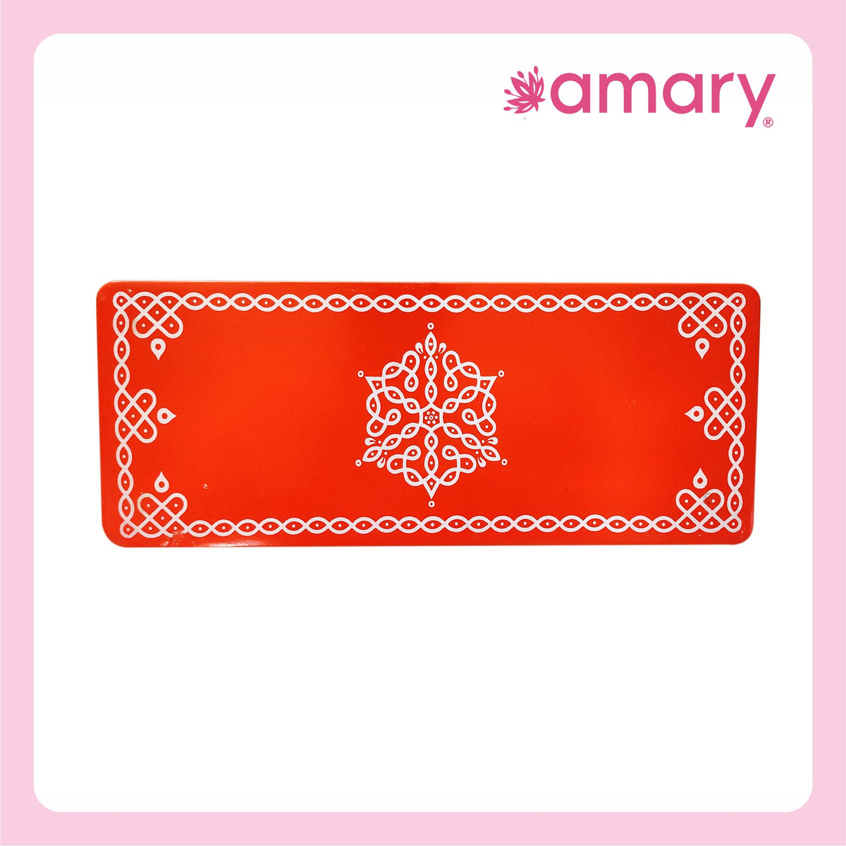 Amary Pooja Chowki | Wooden Palaka/Mane Pedestal for Puja and Diya stand |Traditional MDF Base with Intricate Design | Durable & Decorative | RectangleShape – Orange (Medium - 30cm x12cm)