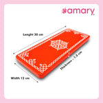 Amary Pooja Chowki | Wooden Palaka/Mane Pedestal for Puja and Diya stand |Traditional MDF Base with Intricate Design | Durable & Decorative | RectangleShape – Orange (Medium - 30cm x12cm)