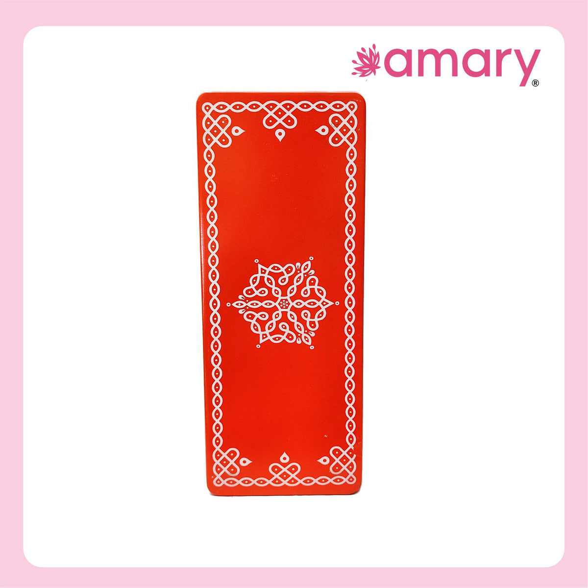 Amary Pooja Chowki | Wooden Palaka/Mane Pedestal for Puja and Diya stand |Traditional MDF Base with Intricate Design | Durable & Decorative | RectangleShape – Orange (Medium - 30cm x12cm)