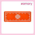 Amary Pooja Chowki | Wooden Palaka/Mane Pedestal for Puja and Diya stand |Traditional MDF Base with Intricate Design | Durable & Decorative | Rectangle Shape – Orange (Small - 26cm x10cm)