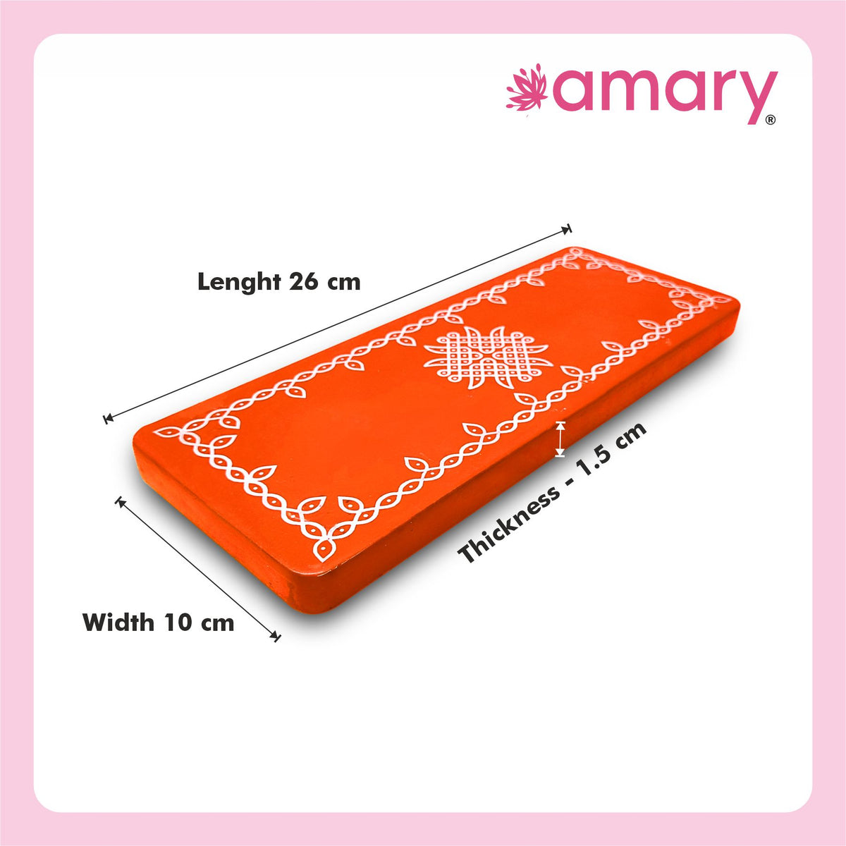 Amary Pooja Chowki | Wooden Palaka/Mane Pedestal for Puja and Diya stand |Traditional MDF Base with Intricate Design | Durable & Decorative | Rectangle Shape – Orange (Small - 26cm x10cm)