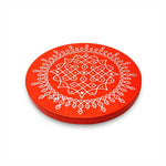 Amary Pooja Chowki | Wooden Palaka/Mane Pedestal for Puja and Diya stand |Traditional MDF Base with Intricate Design | Durable & Decorative | Circle Shape – Orange (Small - 20cm x20cm)