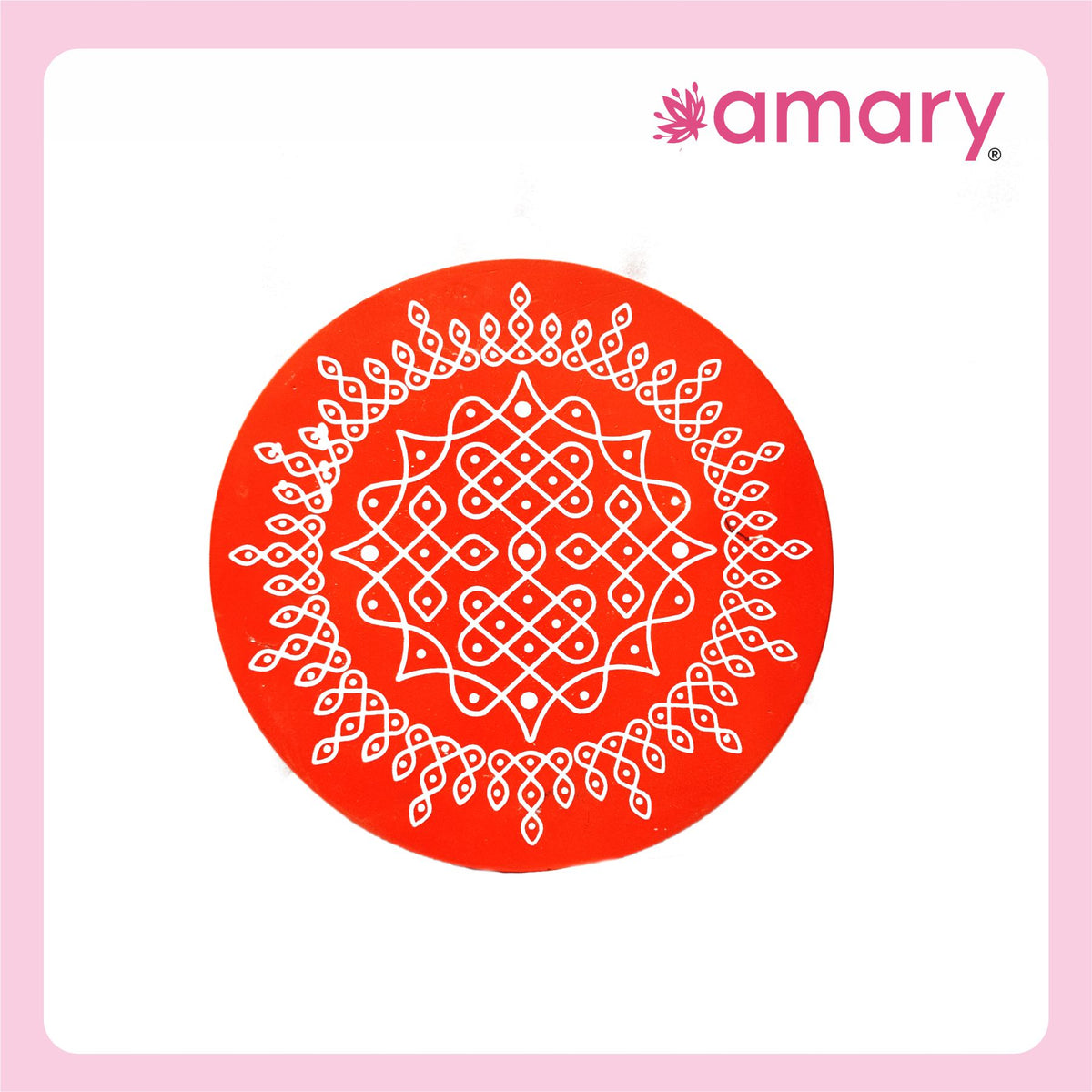 Amary Pooja Chowki | Wooden Palaka/Mane Pedestal for Puja and Diya stand |Traditional MDF Base with Intricate Design | Durable & Decorative | Circle Shape – Orange (Small - 20cm x20cm)