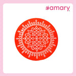 Amary Pooja Chowki | Wooden Palaka/Mane Pedestal for Puja and Diya stand |Traditional MDF Base with Intricate Design | Durable & Decorative | Circle Shape – Orange (Small - 20cm x20cm)