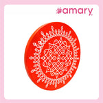 Amary Pooja Chowki | Wooden Palaka/Mane Pedestal for Puja and Diya stand |Traditional MDF Base with Intricate Design | Durable & Decorative | Circle Shape – Orange (Small - 20cm x20cm)