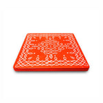 Amary Pooja Chowki | Wooden Palaka/Mane Pedestal for Puja and Diya stand |Traditional MDF Base with Intricate Design | Durable & Decorative | Square Shape - Orange (Big - 26cm x26cm)