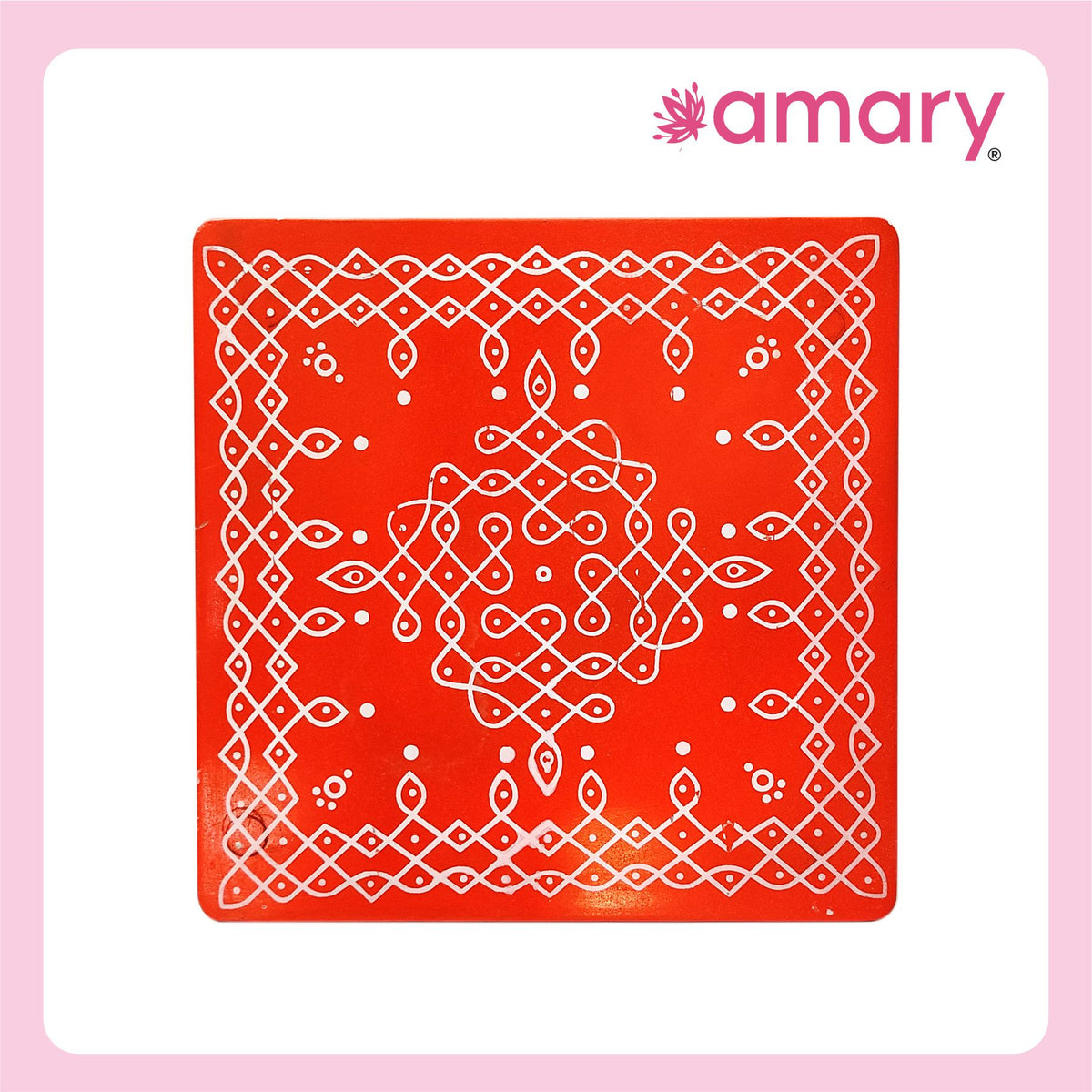 Amary Pooja Chowki | Wooden Palaka/Mane Pedestal for Puja and Diya stand |Traditional MDF Base with Intricate Design | Durable & Decorative | Square Shape - Orange (Big - 26cm x26cm)