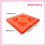 Amary Pooja Chowki | Wooden Palaka/Mane Pedestal for Puja and Diya stand |Traditional MDF Base with Intricate Design | Durable & Decorative | Square Shape - Orange (Big - 26cm x26cm)