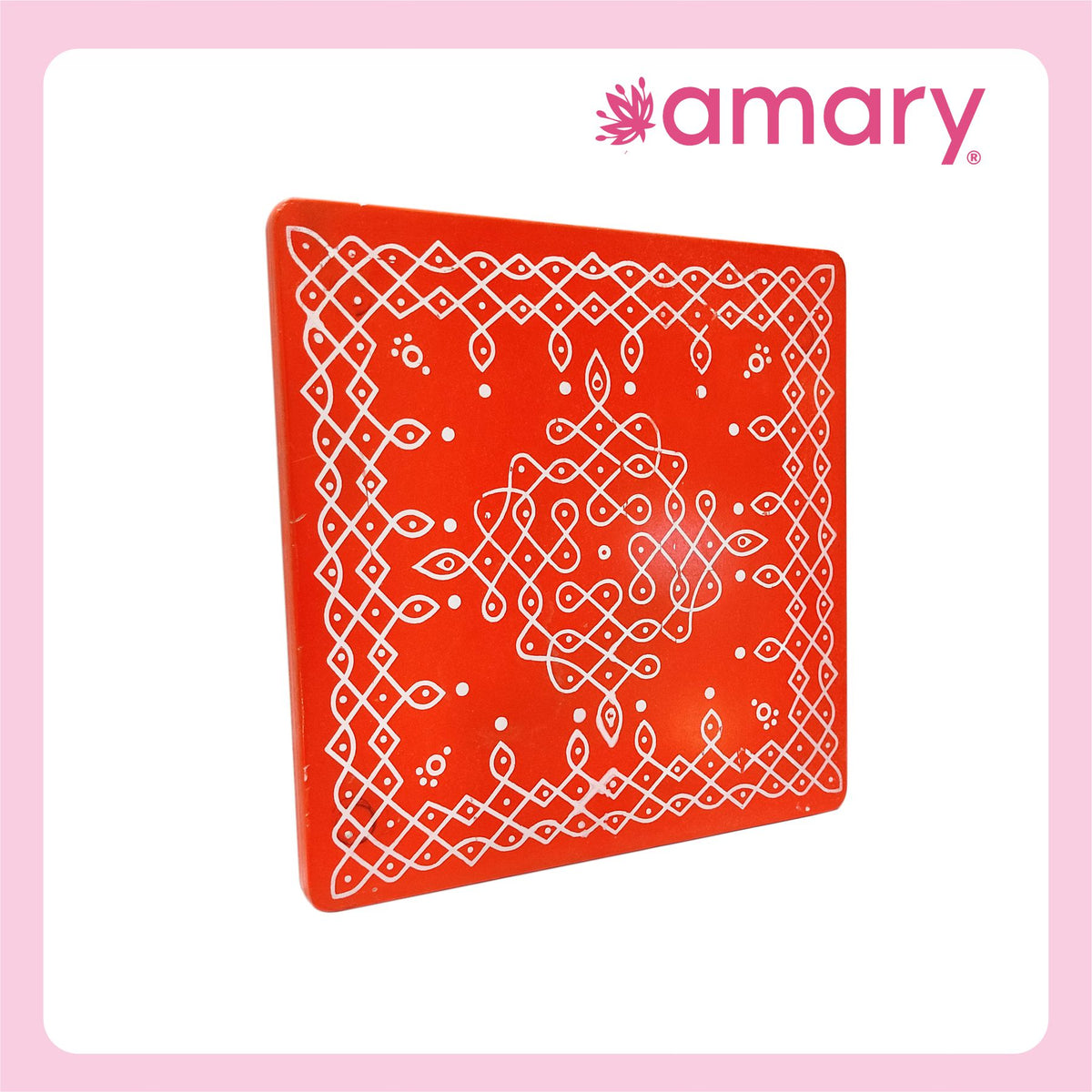 Amary Pooja Chowki | Wooden Palaka/Mane Pedestal for Puja and Diya stand |Traditional MDF Base with Intricate Design | Durable & Decorative | Square Shape - Orange (Big - 26cm x26cm)