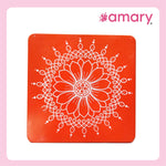 Amary Pooja Chowki | Wooden Palaka/Mane Pedestal for Puja and Diya stand |Traditional MDF Base with Intricate Design | Durable & Decorative | Square Shape – Orange (Small - 15cm x15cm)