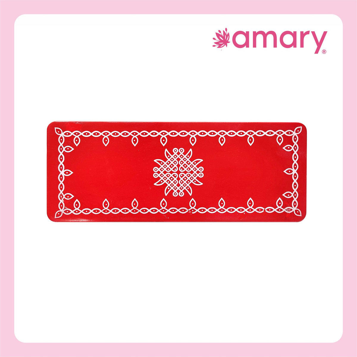 Amary Pooja Chowki | Wooden Palaka/Mane Pedestal for Puja and Diya stand |Traditional MDF Base with Intricate Design | Durable & Decorative | Rectangle Shape – Orange (Small - 26cm x10cm)