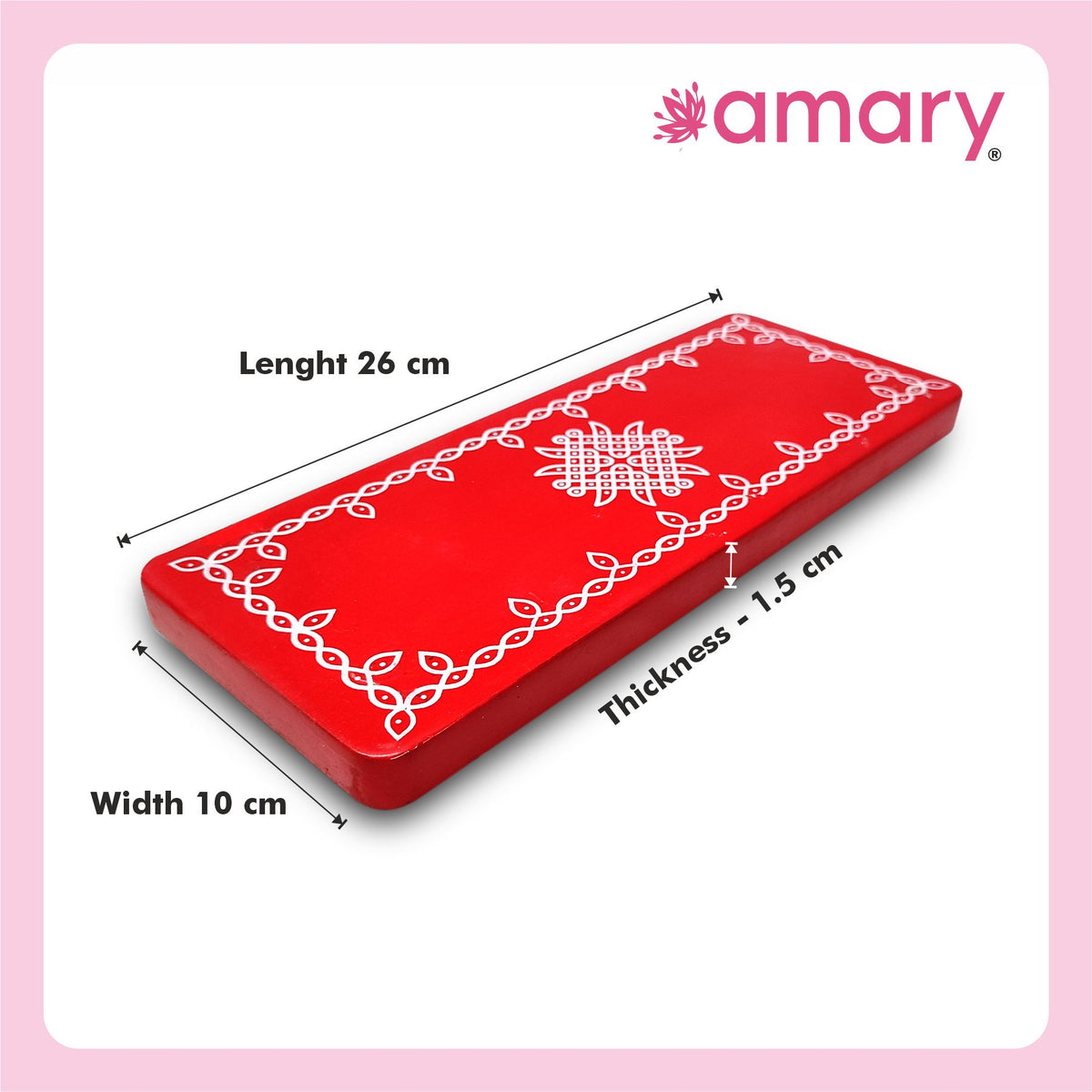 Amary Pooja Chowki | Wooden Palaka/Mane Pedestal for Puja and Diya stand |Traditional MDF Base with Intricate Design | Durable & Decorative | Rectangle Shape – Orange (Small - 26cm x10cm)