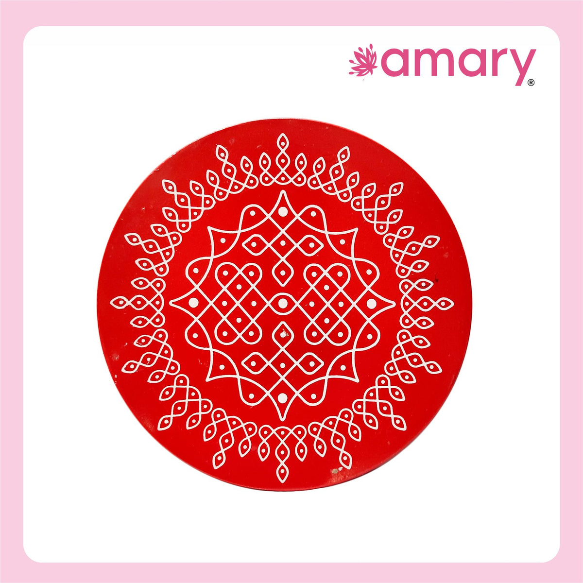 Amary Pooja Chowki | Wooden Palaka/Mane Pedestal for Puja and Diya stand |Traditional MDF Base with Intricate Design | Durable & Decorative | Circle Shape – Orange (Small - 20cm x20cm)