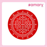 Amary Pooja Chowki | Wooden Palaka/Mane Pedestal for Puja and Diya stand |Traditional MDF Base with Intricate Design | Durable & Decorative | Circle Shape – Orange (Small - 20cm x20cm)