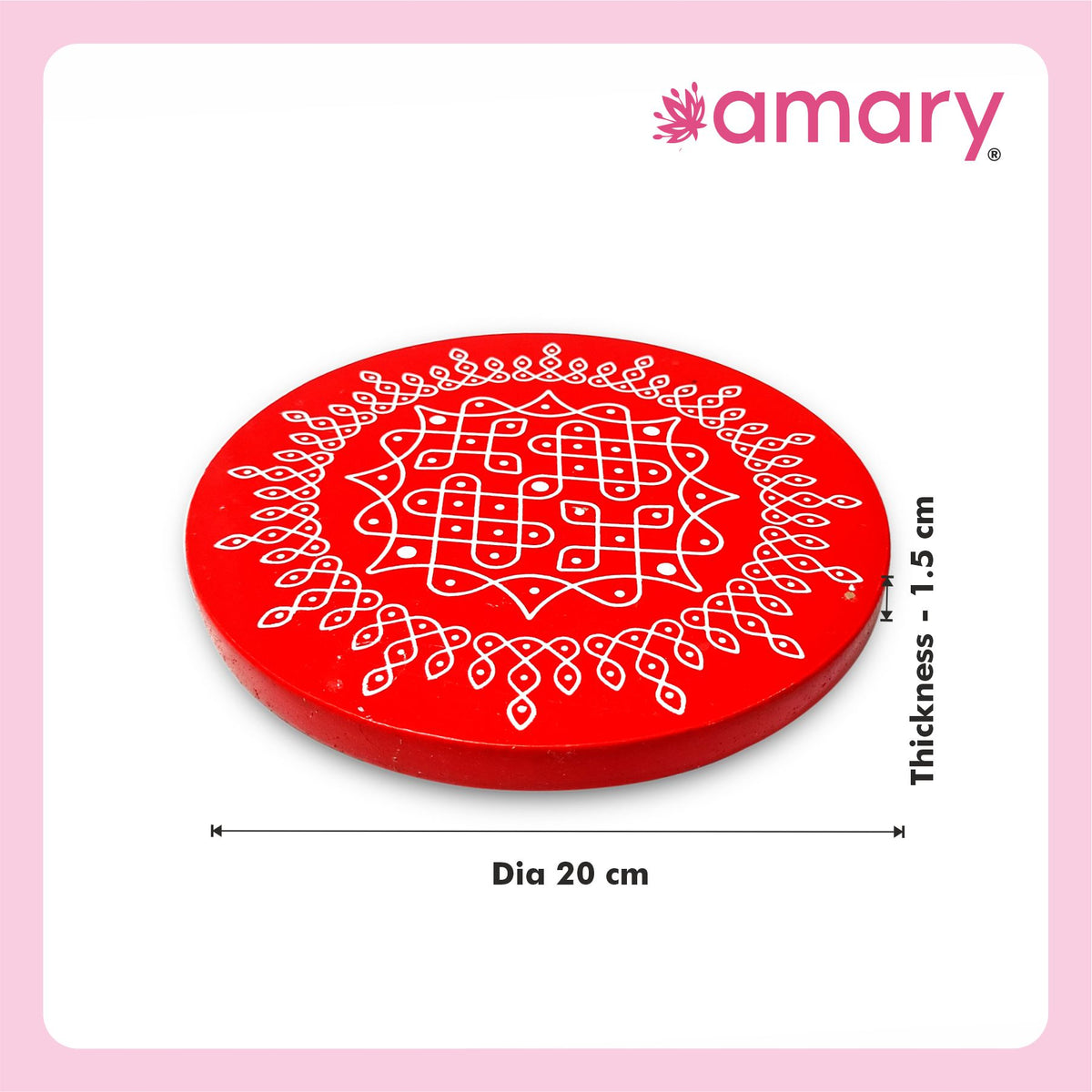 Amary Pooja Chowki | Wooden Palaka/Mane Pedestal for Puja and Diya stand |Traditional MDF Base with Intricate Design | Durable & Decorative | Circle Shape – Orange (Small - 20cm x20cm)
