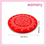 Amary Pooja Chowki | Wooden Palaka/Mane Pedestal for Puja and Diya stand |Traditional MDF Base with Intricate Design | Durable & Decorative | Circle Shape – Orange (Small - 20cm x20cm)