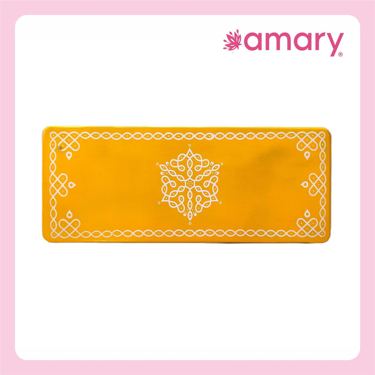 Amary Pooja Chowki | Wooden Palaka/Mane Pedestal for Puja and Diya stand |Traditional MDF Base with Intricate Design | Durable & Decorative | RectangleShape – Orange (Medium - 30cm x12cm)