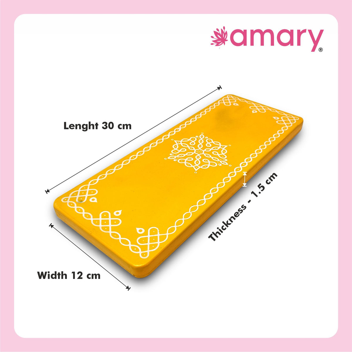 Amary Pooja Chowki | Wooden Palaka/Mane Pedestal for Puja and Diya stand |Traditional MDF Base with Intricate Design | Durable & Decorative | RectangleShape – Orange (Medium - 30cm x12cm)