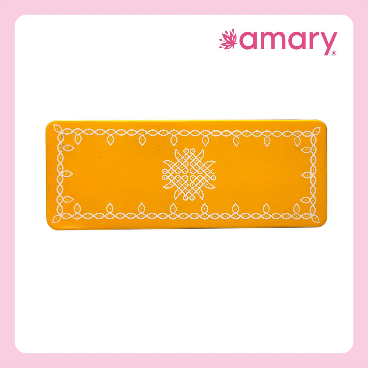 Amary Pooja Chowki | Wooden Palaka/Mane Pedestal for Puja and Diya stand |Traditional MDF Base with Intricate Design | Durable & Decorative | Rectangle Shape – Orange (Small - 26cm x10cm)