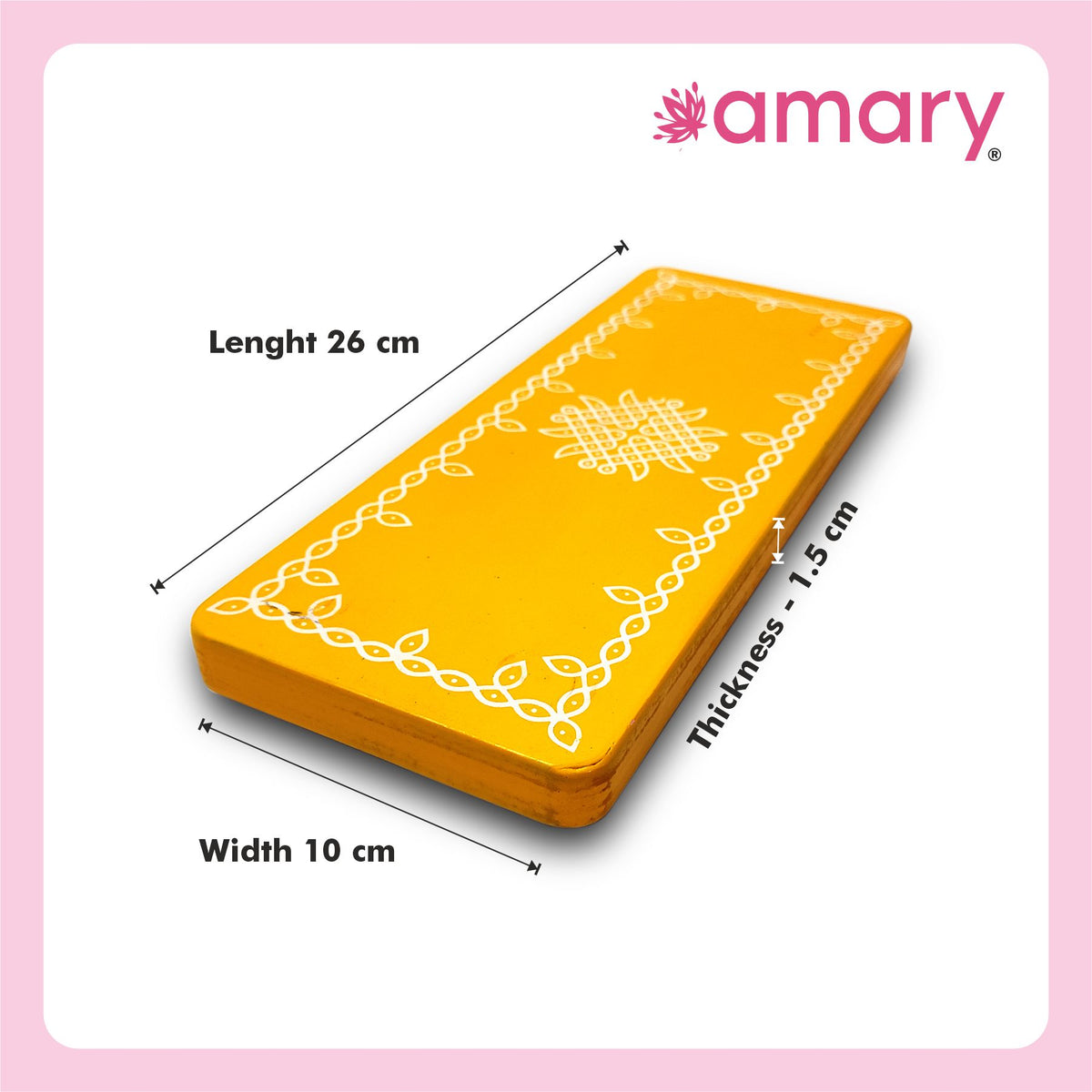 Amary Pooja Chowki | Wooden Palaka/Mane Pedestal for Puja and Diya stand |Traditional MDF Base with Intricate Design | Durable & Decorative | Rectangle Shape – Orange (Small - 26cm x10cm)