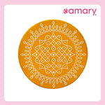 Amary Pooja Chowki | Wooden Palaka/Mane Pedestal for Puja and Diya stand |Traditional MDF Base with Intricate Design | Durable & Decorative | Circle Shape – Orange (Small - 20cm x20cm)
