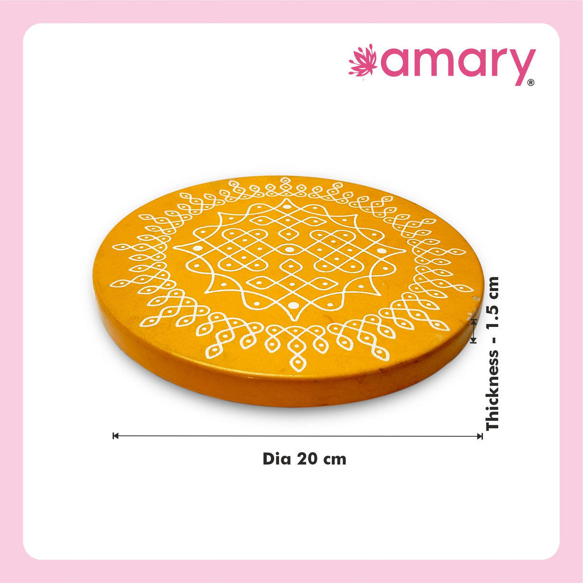 Amary Pooja Chowki | Wooden Palaka/Mane Pedestal for Puja and Diya stand |Traditional MDF Base with Intricate Design | Durable & Decorative | Circle Shape – Orange (Small - 20cm x20cm)