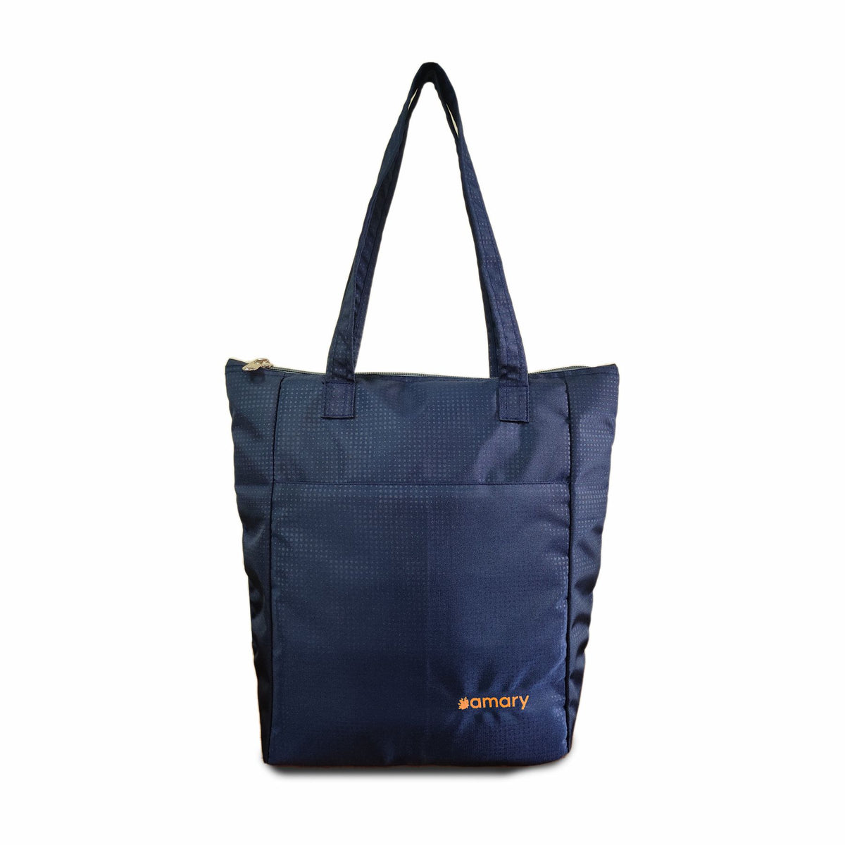 AMARY Women's Shopper Tote Bag – Stylish Dobby Fabric, Zip Closure, Versatile for Work, Travel & Everyday Use (Navy Blue)