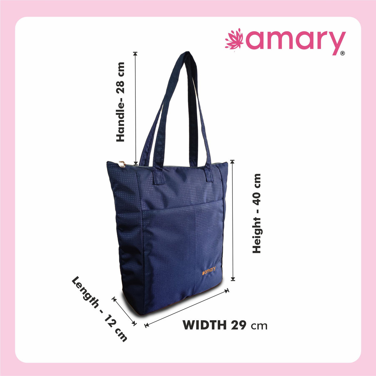 AMARY Women's Shopper Tote Bag – Stylish Dobby Fabric, Zip Closure, Versatile for Work, Travel & Everyday Use (Navy Blue)