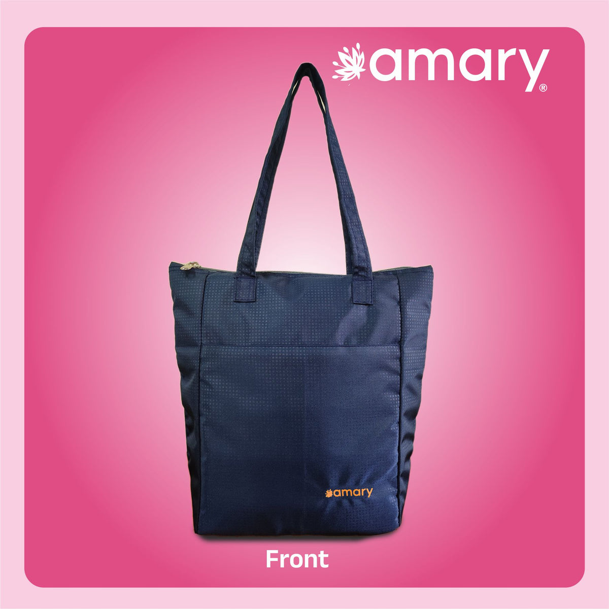 AMARY Women's Shopper Tote Bag – Stylish Dobby Fabric, Zip Closure, Versatile for Work, Travel & Everyday Use (Navy Blue)
