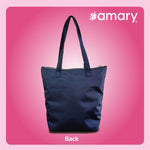 AMARY Women's Shopper Tote Bag – Stylish Dobby Fabric, Zip Closure, Versatile for Work, Travel & Everyday Use (Navy Blue)