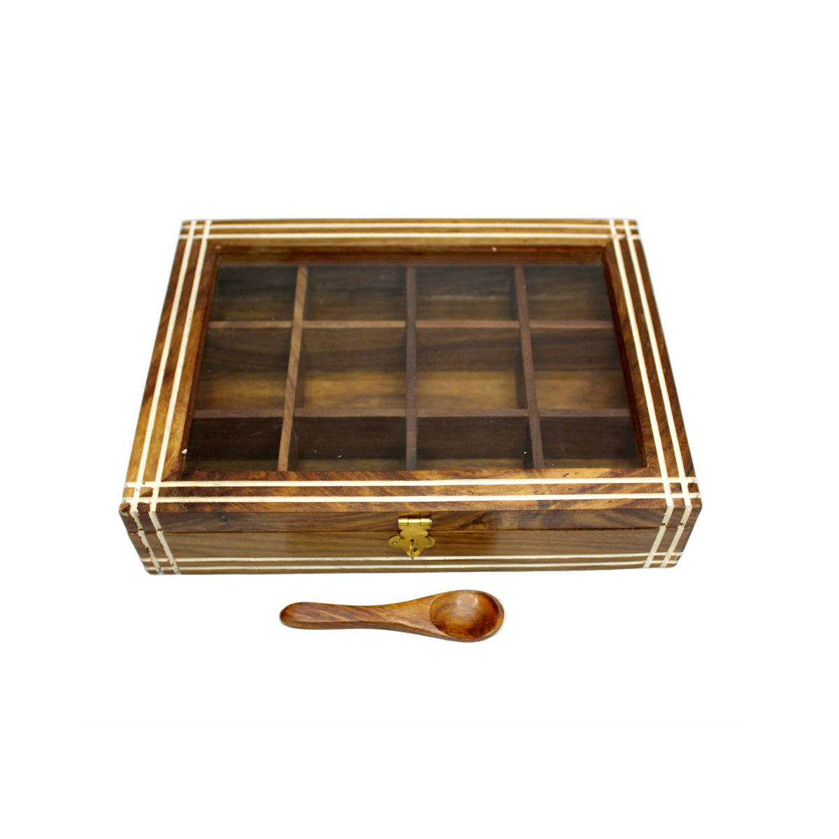 Amary Sheesham Spice Box – 12-Compartment Organizer with Glass Lid for Spices & Masala