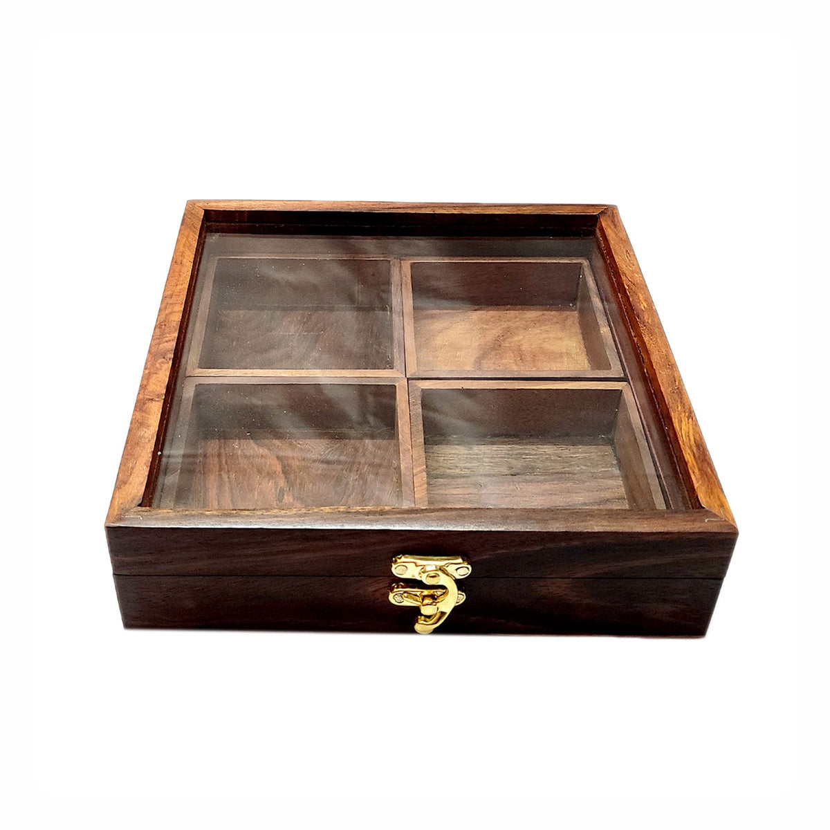 Amary Handcrafted Sheesham Wood Spice Box – 4 Detachable Containers & Spoon | Masala Box for Kitchen Storage & Décor | Traditional Indian Wooden Organizer for Spices & Dry Fruits