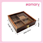 Amary Handcrafted Sheesham Wood Spice Box – 4 Detachable Containers & Spoon | Masala Box for Kitchen Storage & Décor | Traditional Indian Wooden Organizer for Spices & Dry Fruits