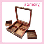 Amary Handcrafted Sheesham Wood Spice Box – 4 Detachable Containers & Spoon | Masala Box for Kitchen Storage & Décor | Traditional Indian Wooden Organizer for Spices & Dry Fruits