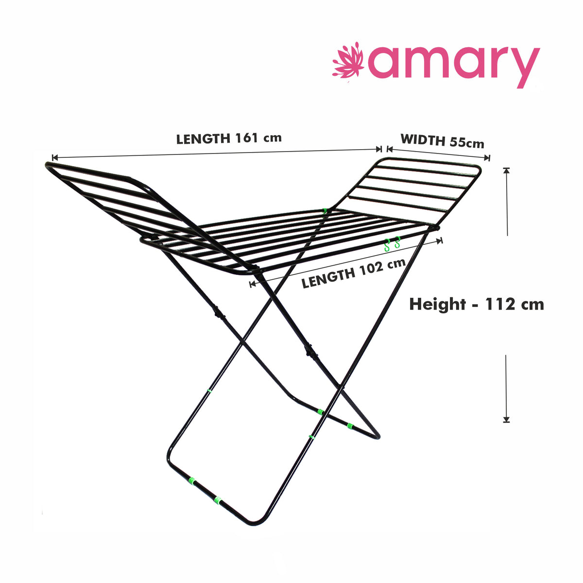 Amary Premium Cloth Dryer Stand- 3 Way Folding, Heavy-Duty Pipe Design with 18 Drying Rail, Spacious Double Rack | Compact, Pre-assembled, Easy Storage & Use (Big, Black– 162cmx55cmx106cm)